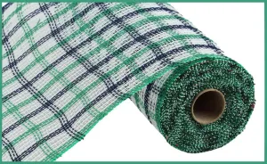 10.25"X10Yd Faux Jute Check Mesh  White/Emerald/Navy  RY8339CC