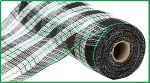 10.25"X10Yd Faux Jute/Check/Foil Mesh  Black/White/Emerald  RY8022T5