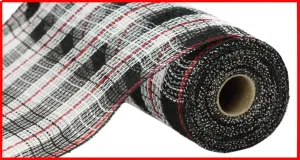 10.25"X10Yd Faux Jute/Check/Foil Mesh  Black/White/Red  RY8021N6