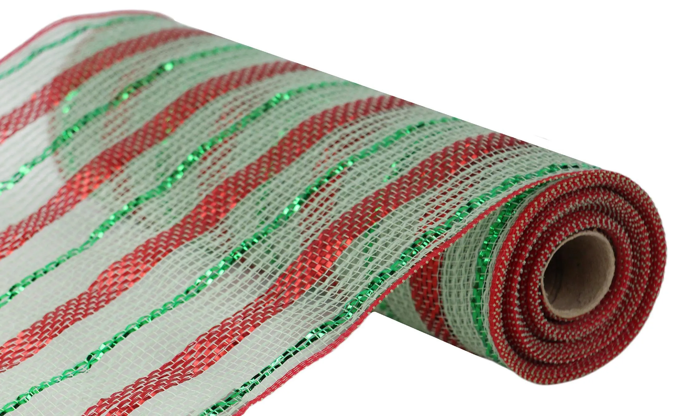 10.25"X10Yd Poly/Faux Jute/Metallic Mesh  Sage/Red/Emerald  RY8020R5