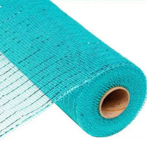 10" Aqua Dark Turquoise Metallic Deco Poly Mesh RE130158