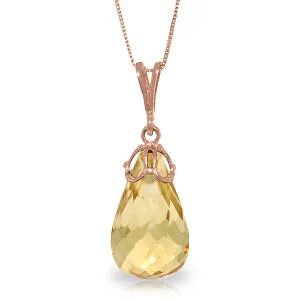 7 Carat 14K Solid Rose Gold Raindrop Citrine Necklace