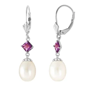 9.5 Carat 14K Solid White Gold Over My Head Pearl Amethyst Earrings