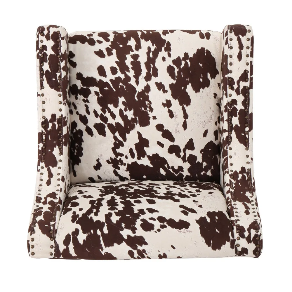 Accent Chair, Sloped Arms, Nailhead, Cowhide Design White Velvet Upholstery By Casagear Home