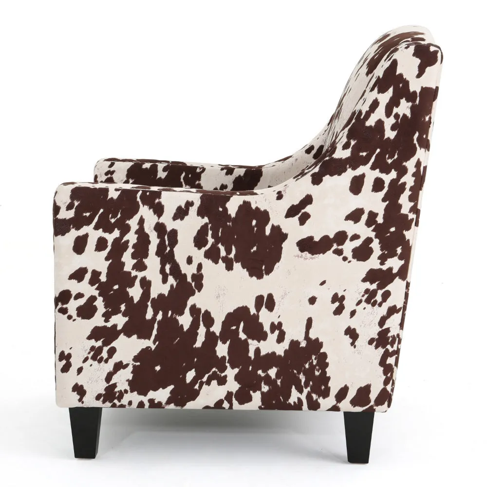 Accent Chair, Sloped Arms, Nailhead, Cowhide Design White Velvet Upholstery By Casagear Home