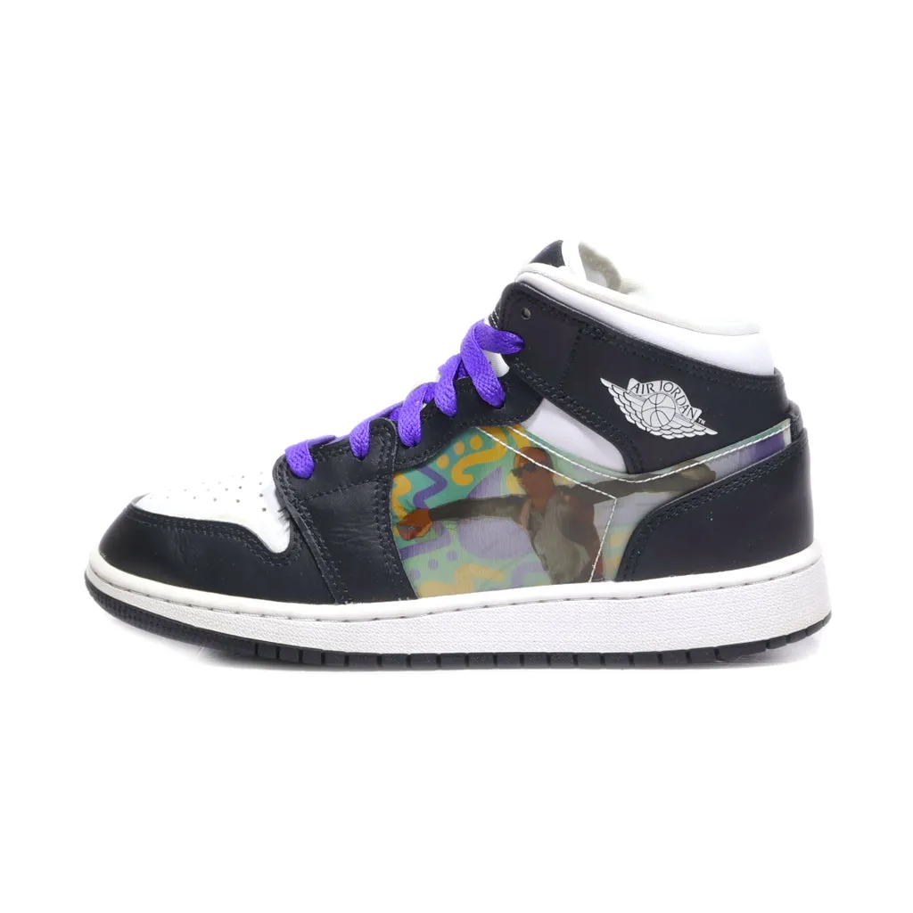 Air Jordan 1 Mid Big High-Top Sneakers Leather Black Colour For Women