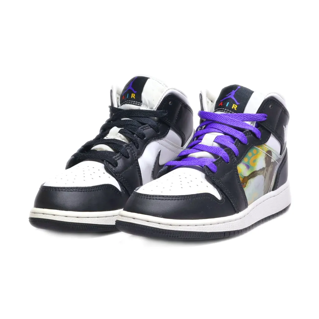 Air Jordan 1 Mid Big High-Top Sneakers Leather Black Colour For Women