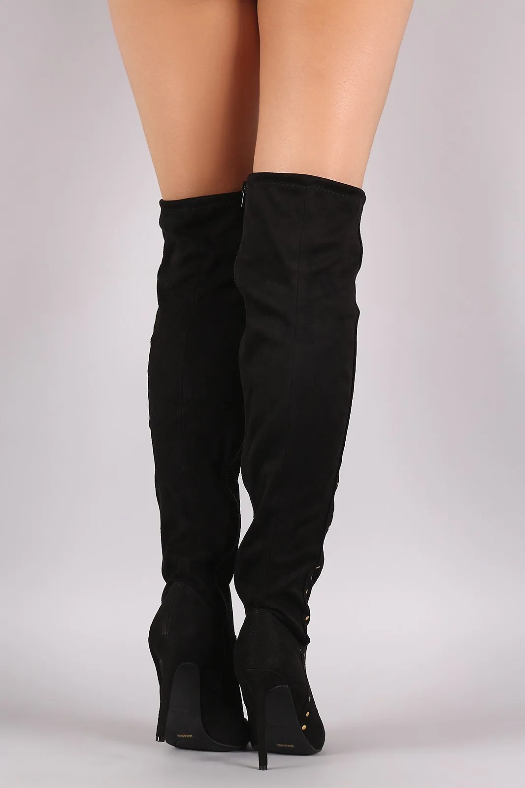 Anne Michelle Stretchy Suede Side Studded Over-The-Knee Boots