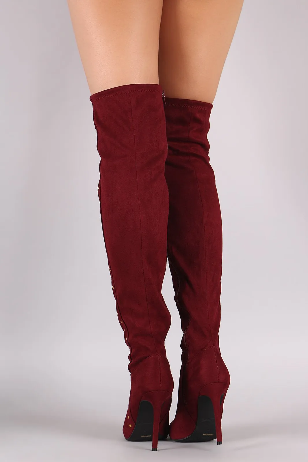 Anne Michelle Stretchy Suede Side Studded Over-The-Knee Boots