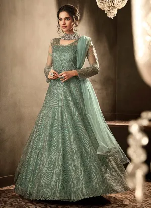 Aqua Blue Embroidered Anarkali Gown