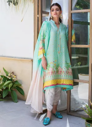 Azure Raw Silk Tunic And Silk Dupatta