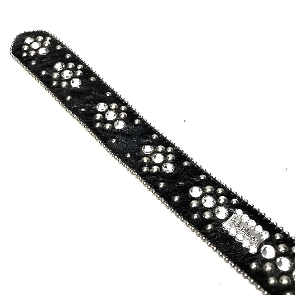 b.b. Simon Black Studded Pony Hair Cross Crystal Belt