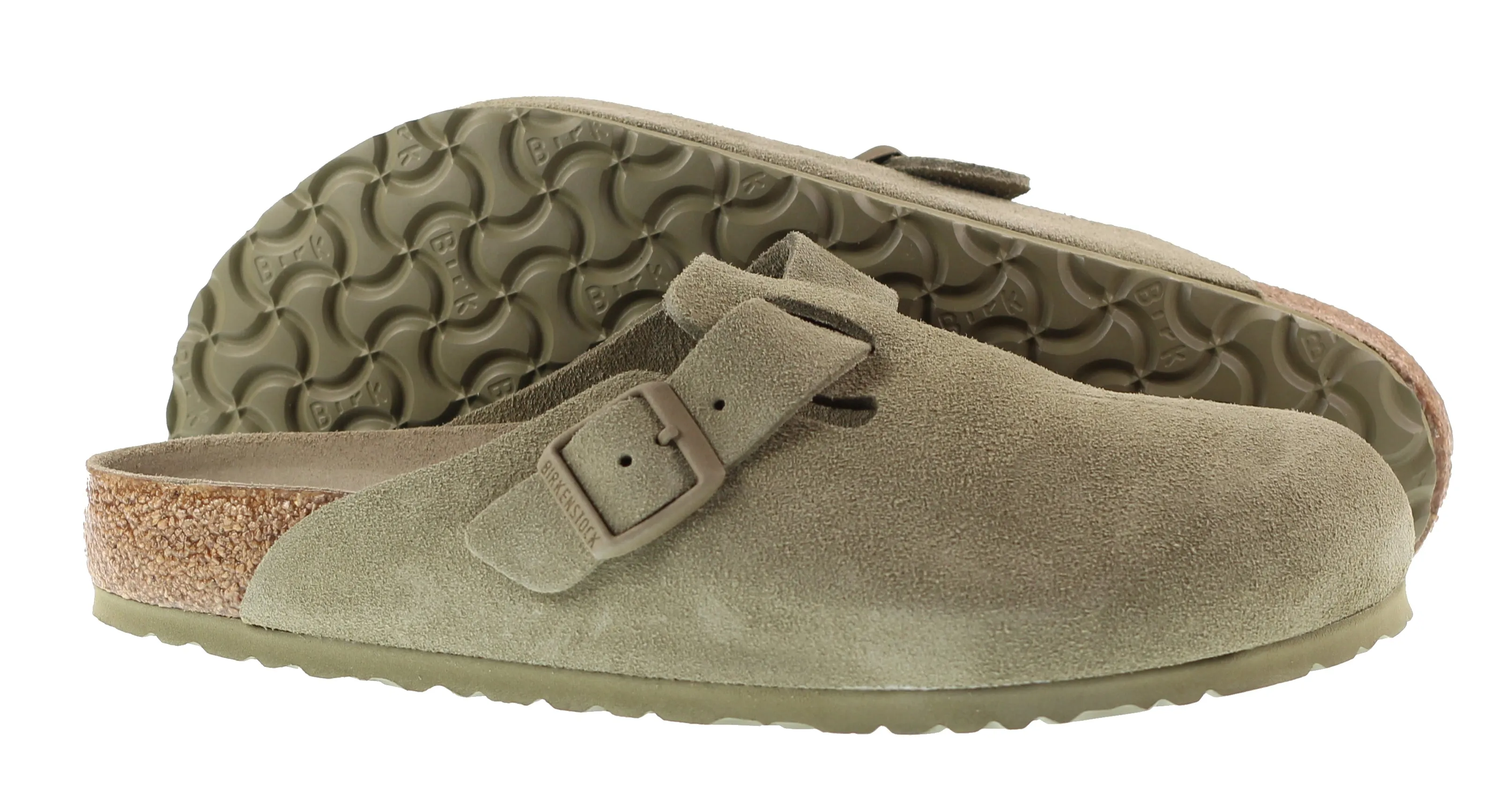 Birkenstock Mens Boston Soft Foot bed Suede Faded Khaki