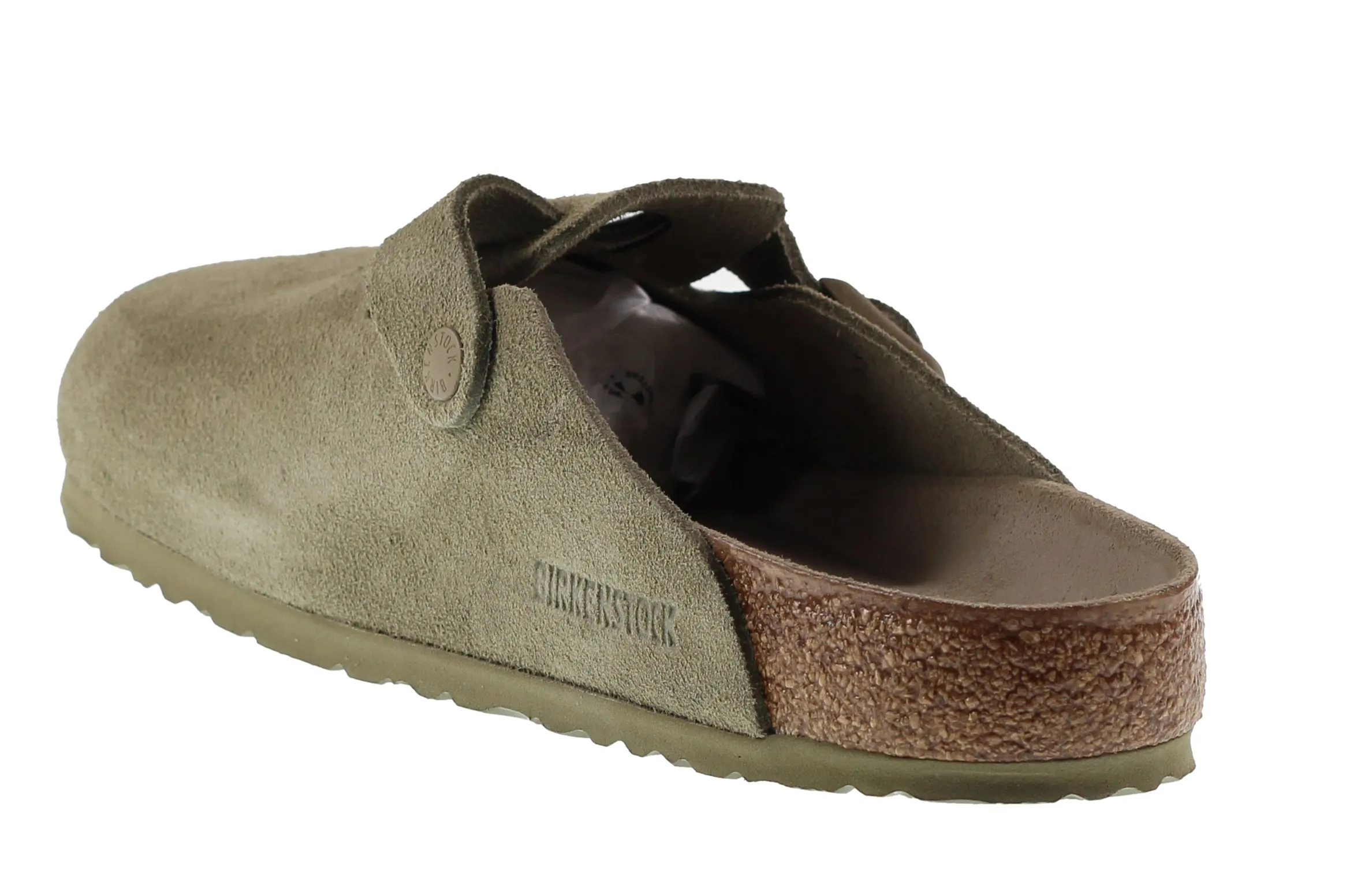 Birkenstock Womens Boston Soft Foot Bed Suede Faded Khaki