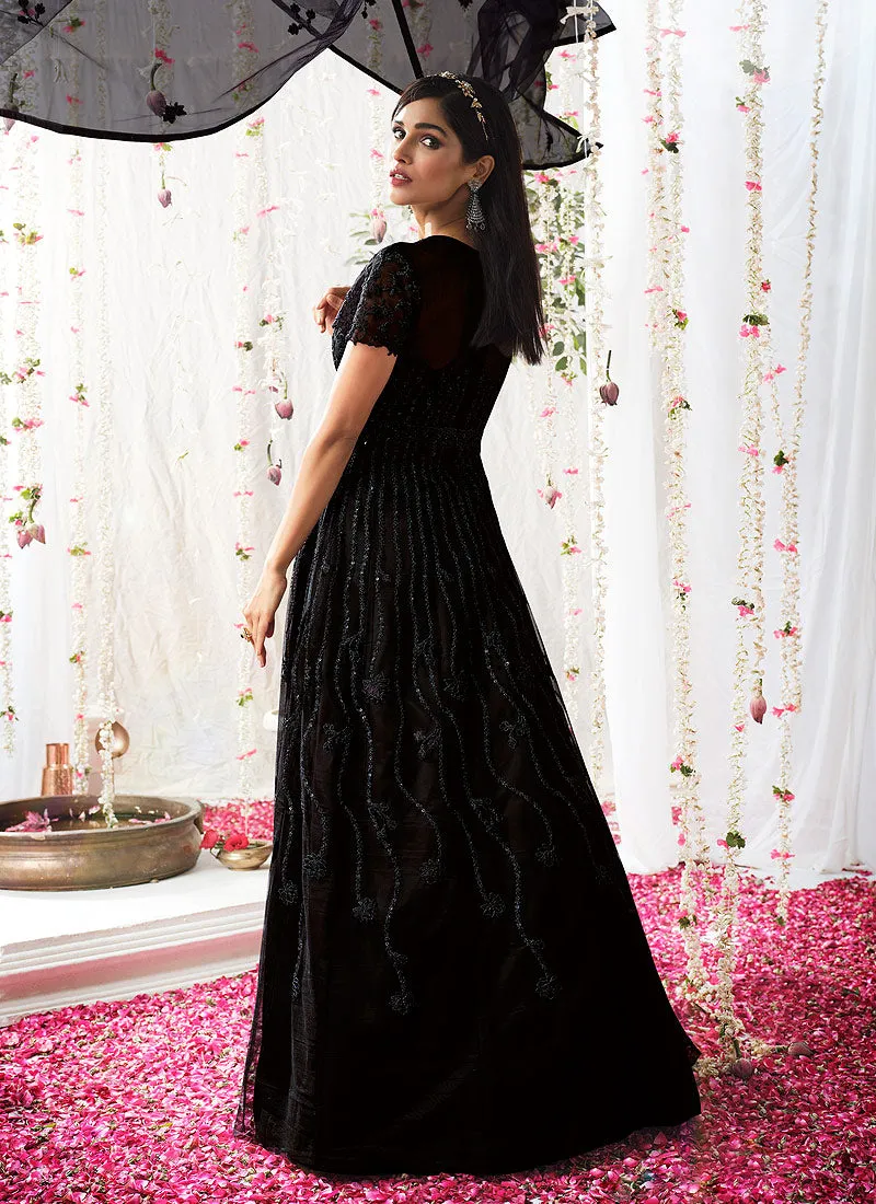 Black All Over Embroidered Festive Anarkali Suit