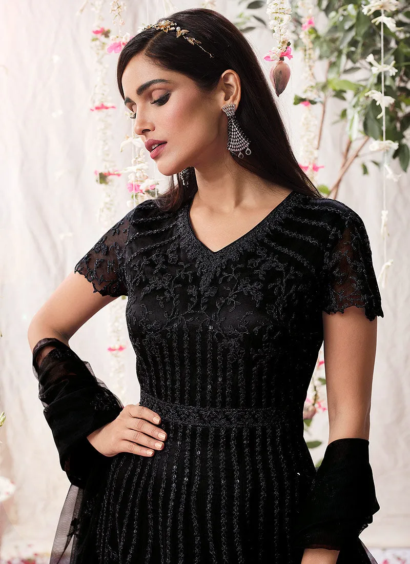 Black All Over Embroidered Festive Anarkali Suit