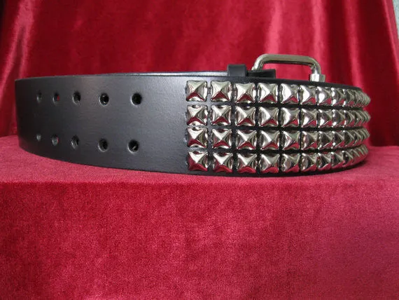 Black Leather Belt w/ 4 Rows of Silver Pyramid Studs