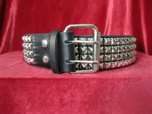 Black Leather Belt w/ 4 Rows of Silver Pyramid Studs