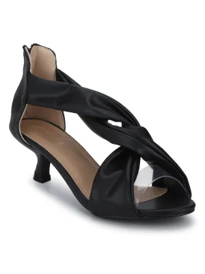 Black PU Twisted Strap Low Heel Stilettos