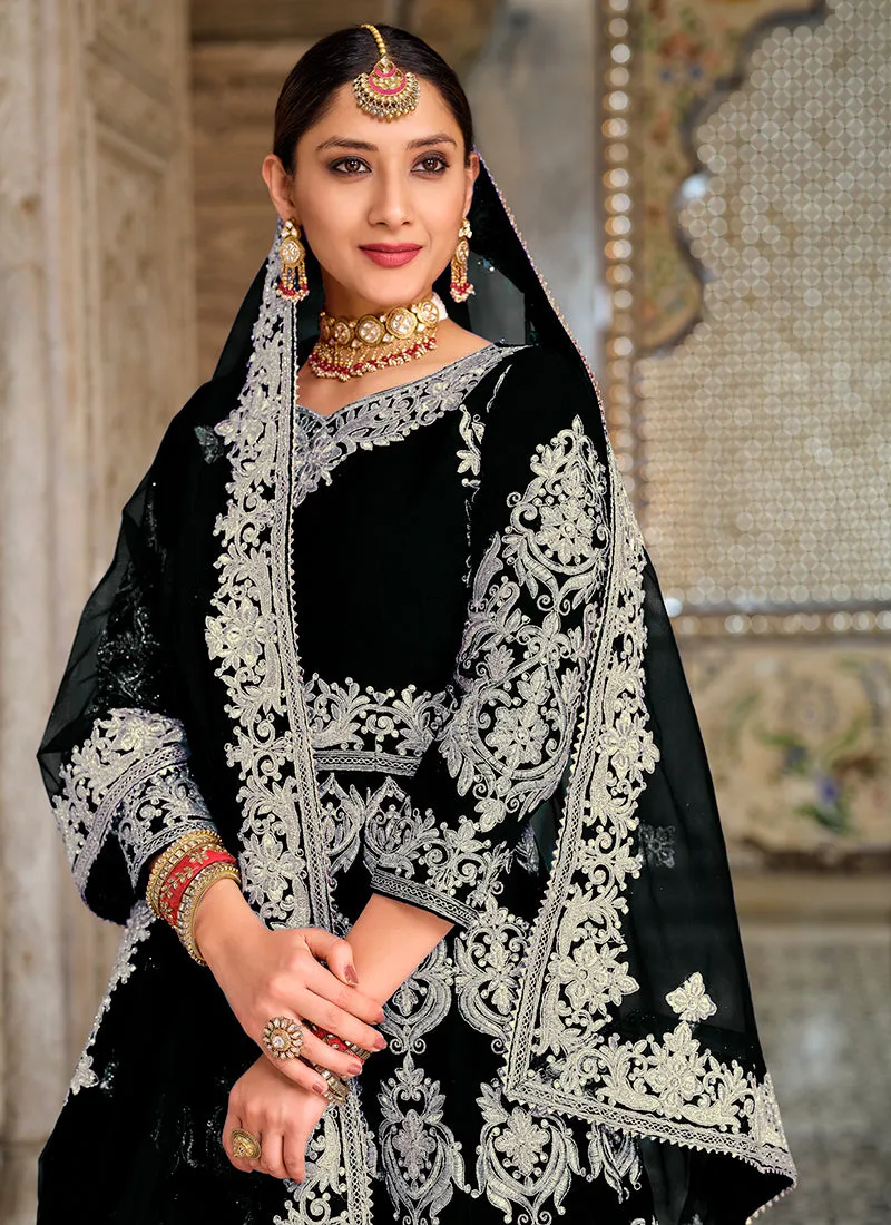 Black Zari Embroidered Wedding Anarkali Lehenga