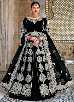 Black Zari Embroidered Wedding Anarkali Lehenga