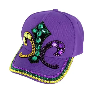 Bling Studded Mardi Gras Fleur de Lis Baseball Cap