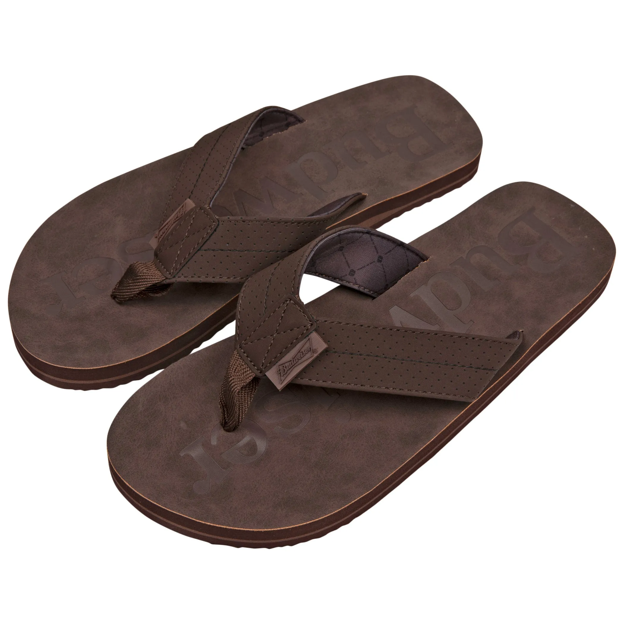 Budweiser Printed Brown Distressed Flip Flop Sandals