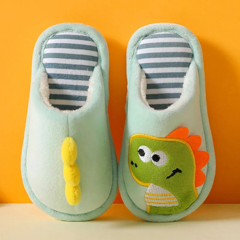 Children Cotton Slipper Cartoon Dinosaur Soft Autumn Winter Warm Princess Baby Boy Girl Shoe Indoor Home Bedroom Cotton Shoes