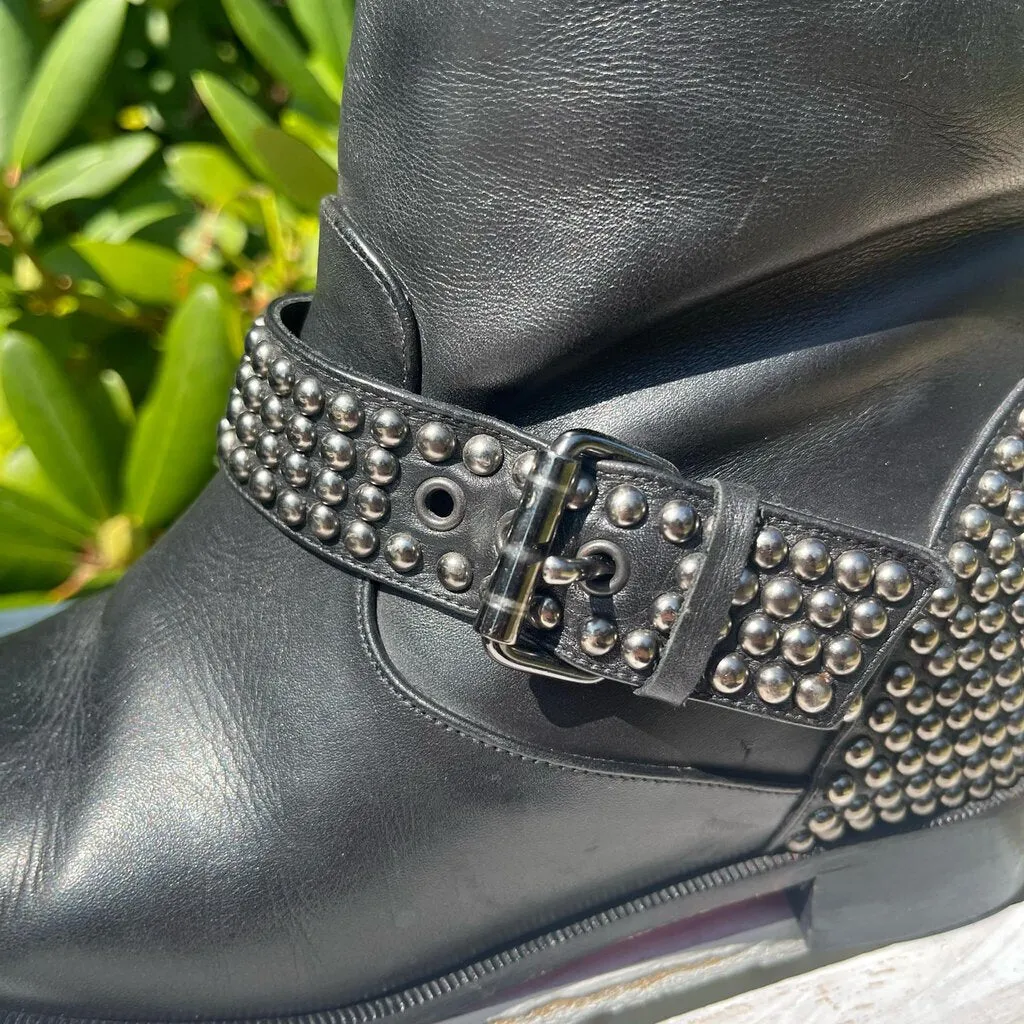 Christian Louboutin Studded Buckle Leather Biker Boots - Size 37.5