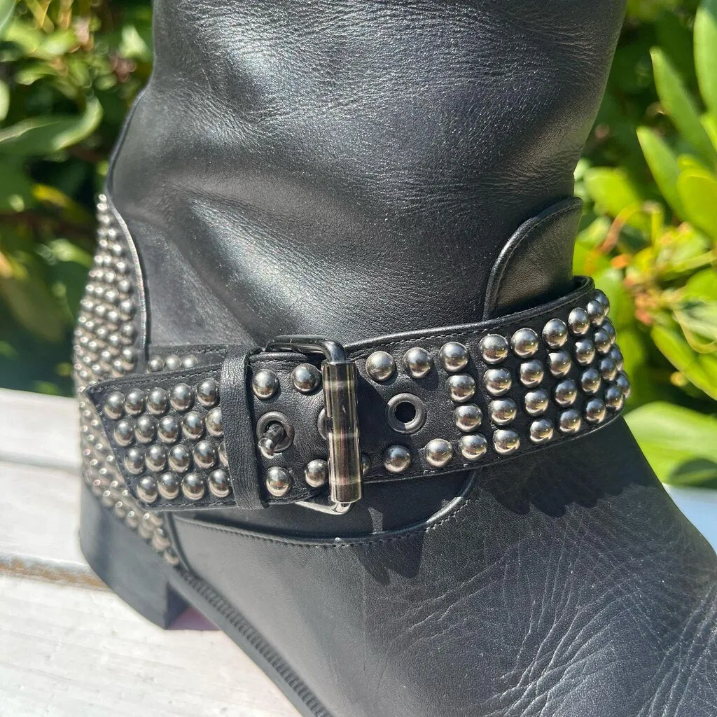 Christian Louboutin Studded Buckle Leather Biker Boots - Size 37.5