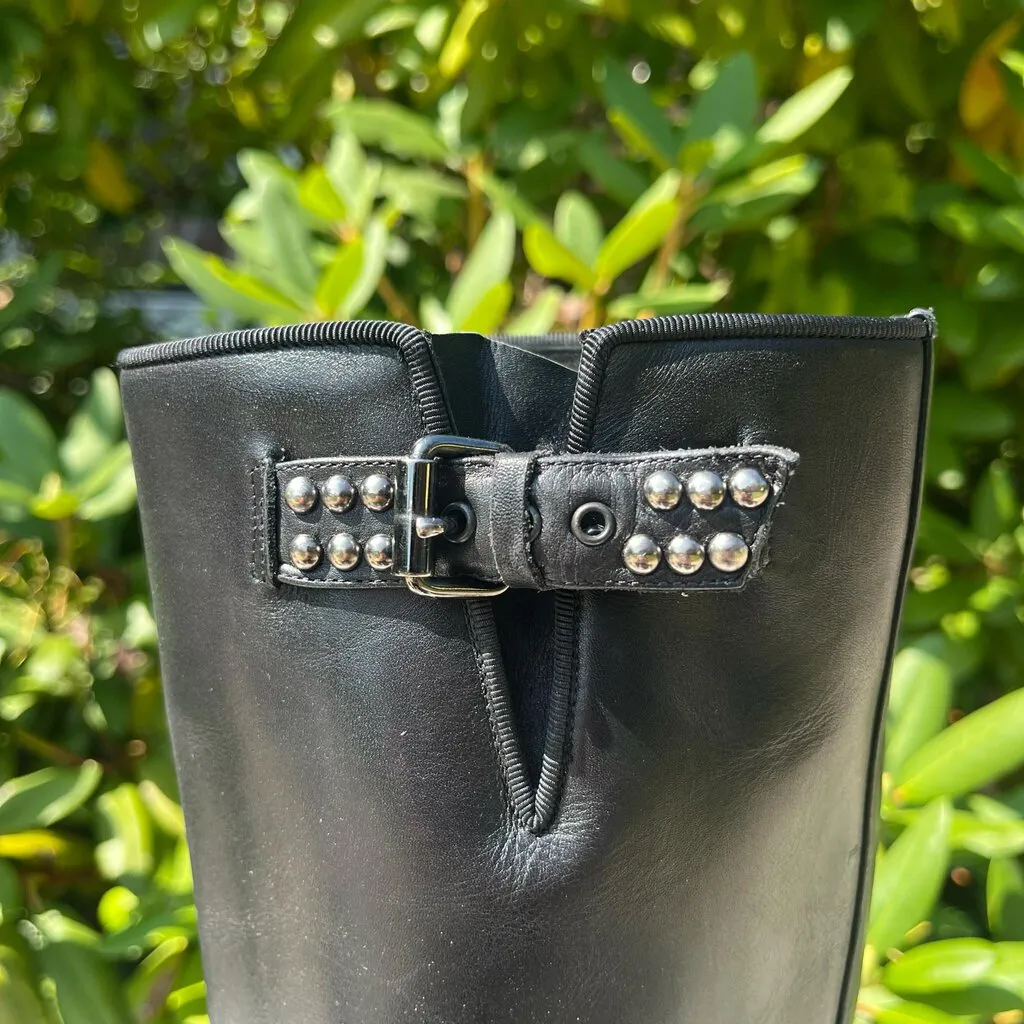 Christian Louboutin Studded Buckle Leather Biker Boots - Size 37.5