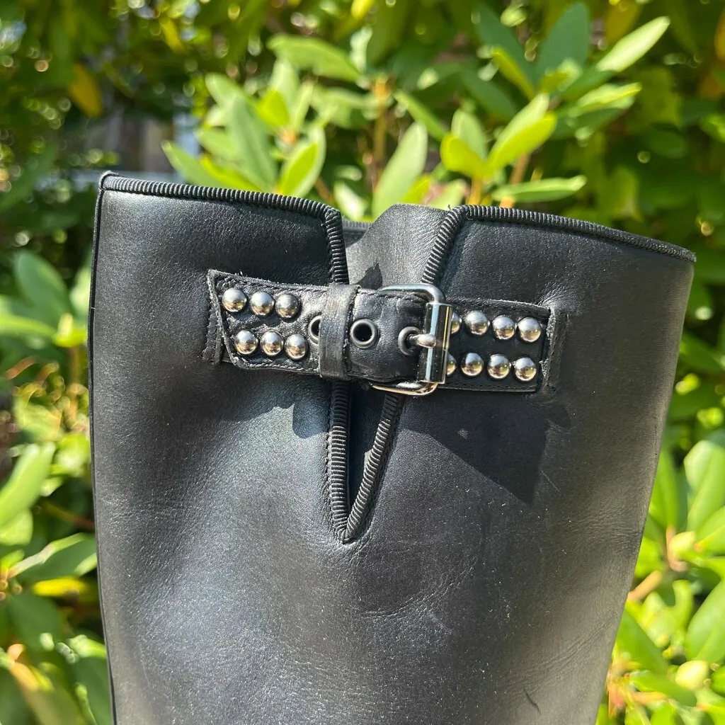 Christian Louboutin Studded Buckle Leather Biker Boots - Size 37.5