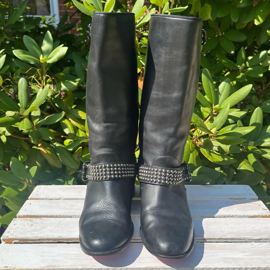 Christian Louboutin Studded Buckle Leather Biker Boots - Size 37.5