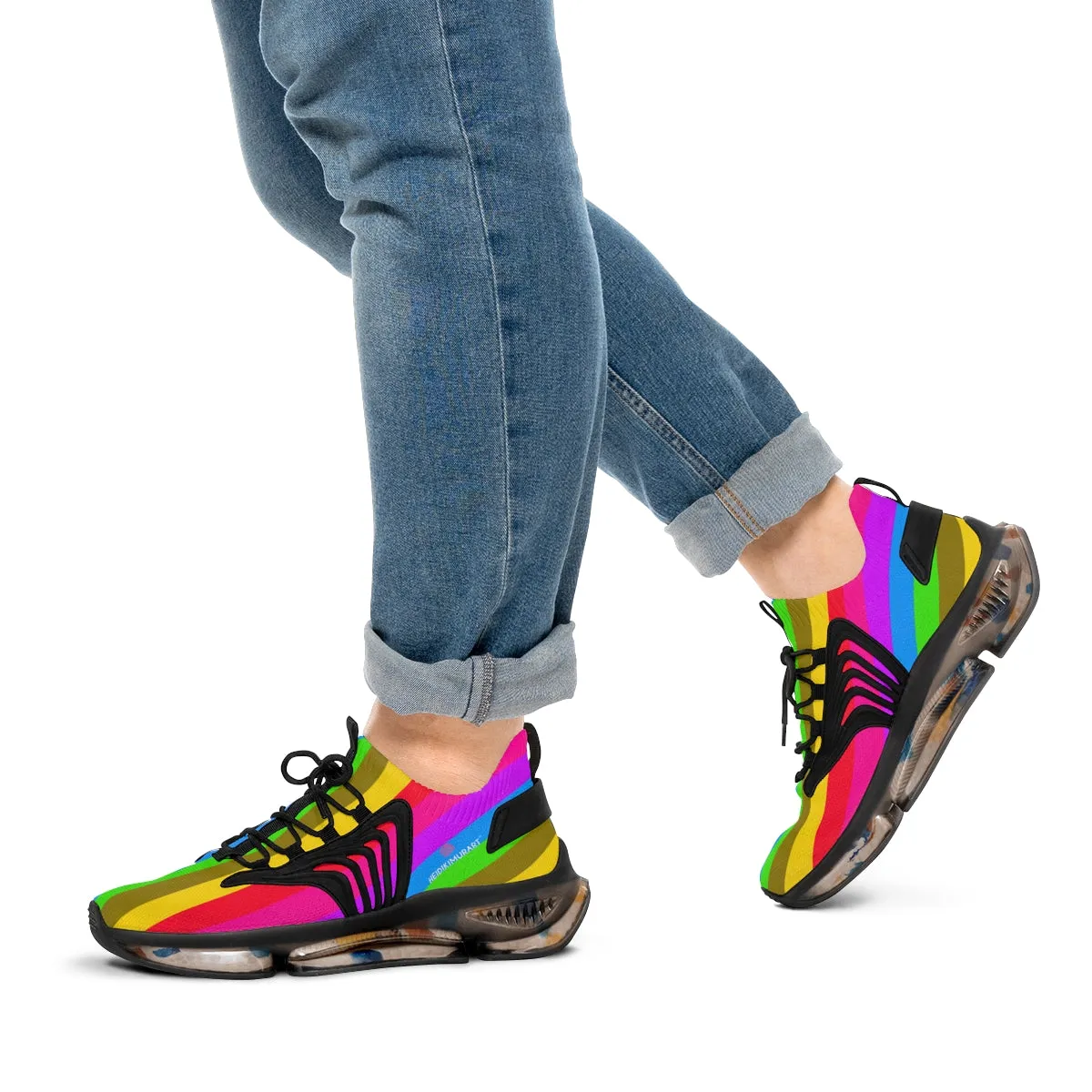 Colorful Rainbow Striped Men's Shoes, Gay Pride Fun Colorful Best Comfy Men's Mesh Sports Sneakers