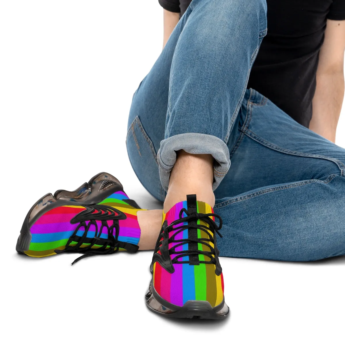 Colorful Rainbow Striped Men's Shoes, Gay Pride Fun Colorful Best Comfy Men's Mesh Sports Sneakers