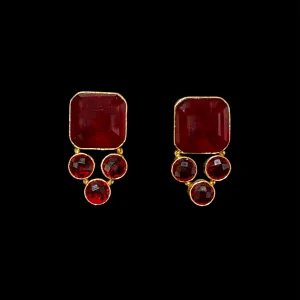 Contemporary Maroon Stone Square Stud Earring