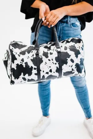 Cow Vegan Leather Fashion Travel Duffle Bag