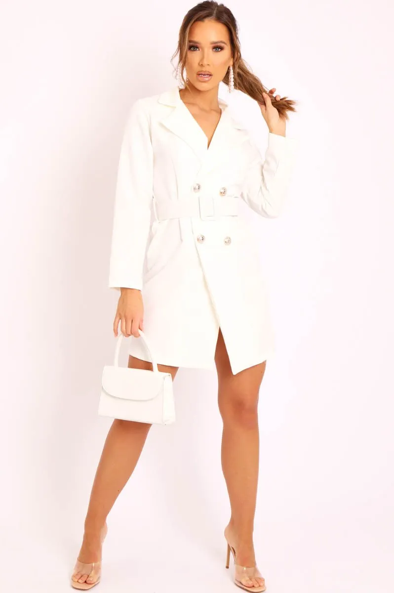 Cream Silver Button Belted Blazer Dress - Hattie