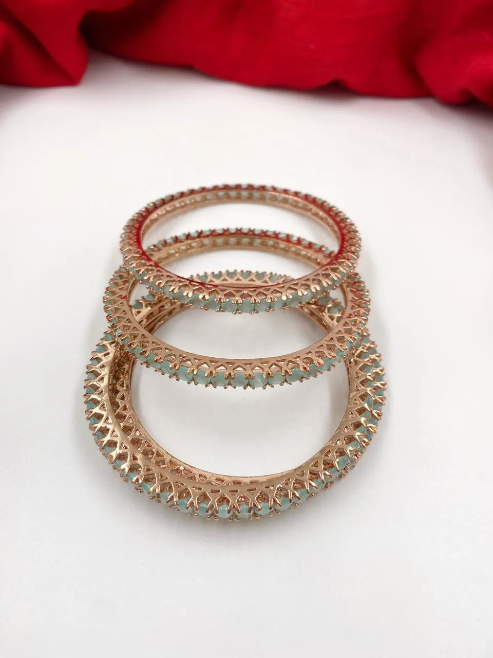 CZ Single Line Mint Green Color American Diamond Bangles By Gehna Shop (Set Of 4)