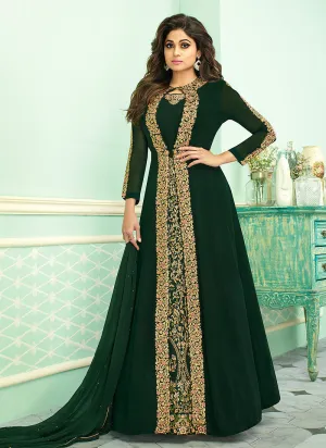 Dark Green Embroidered Jacket Style Anarkali Suit