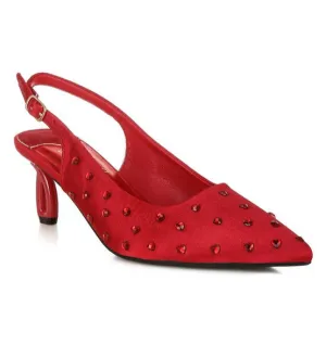 Dasavla Heart-Shaped Rhinestone Studded Slingbacks