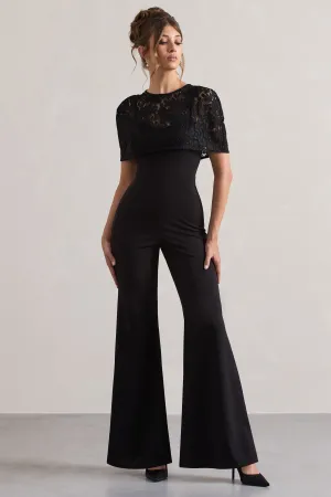 Endless | Black Flared-Leg Jumpsuit With Lace Overlay