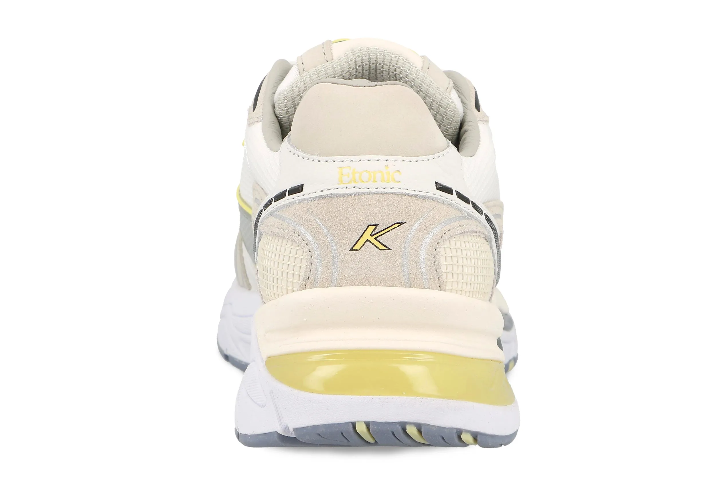 Etonic Kendari 3.0 sneakers in white mesh, white and grey leather inserts with silver and yellow details.