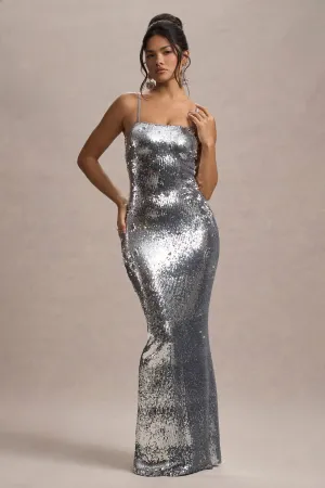 Flashback | Silver Sequin Strappy Maxi Dress