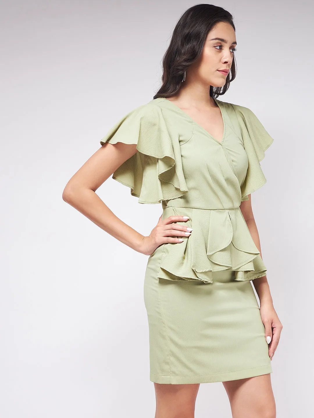 Flaunt Yourself In Solid Fitted Dress With Frills And Layers