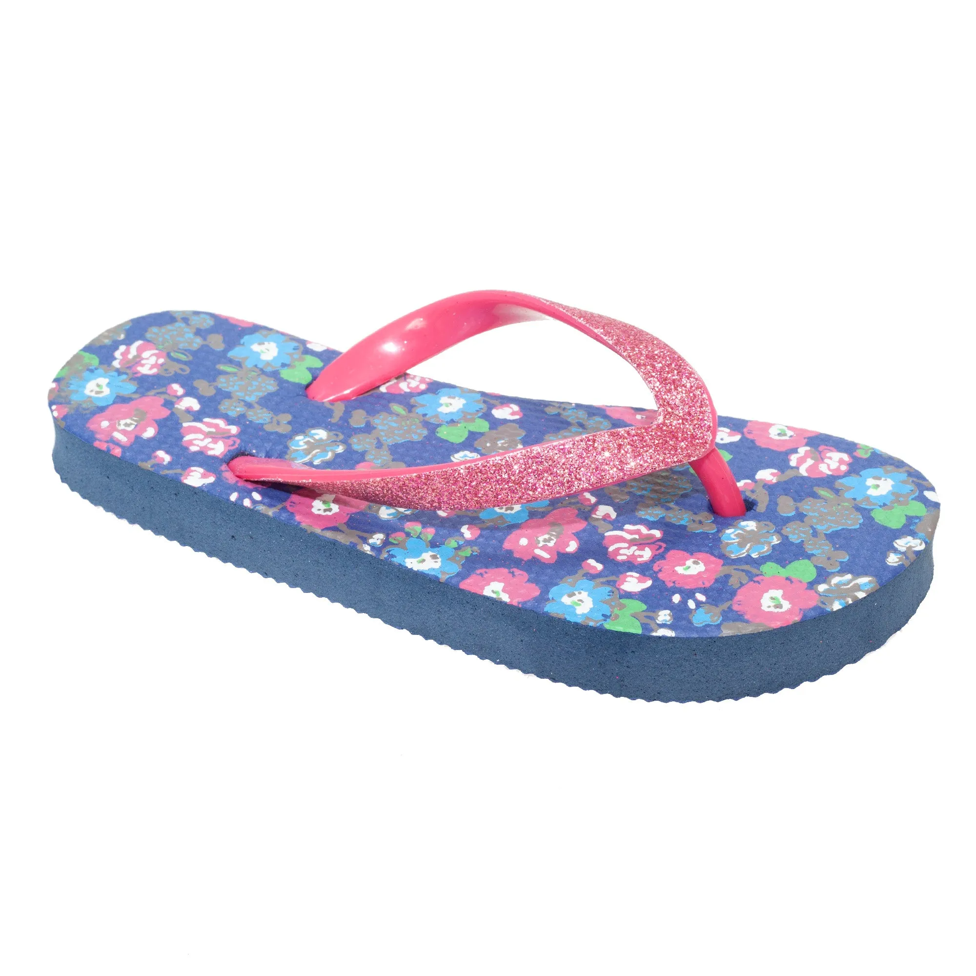 FLOSO Childrens/Girls Floral Toe Post Flip Flops With Glitter Strap