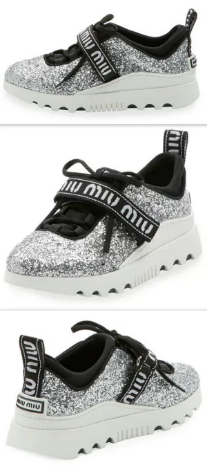 Glitter Platform Trainer with Logo Strap