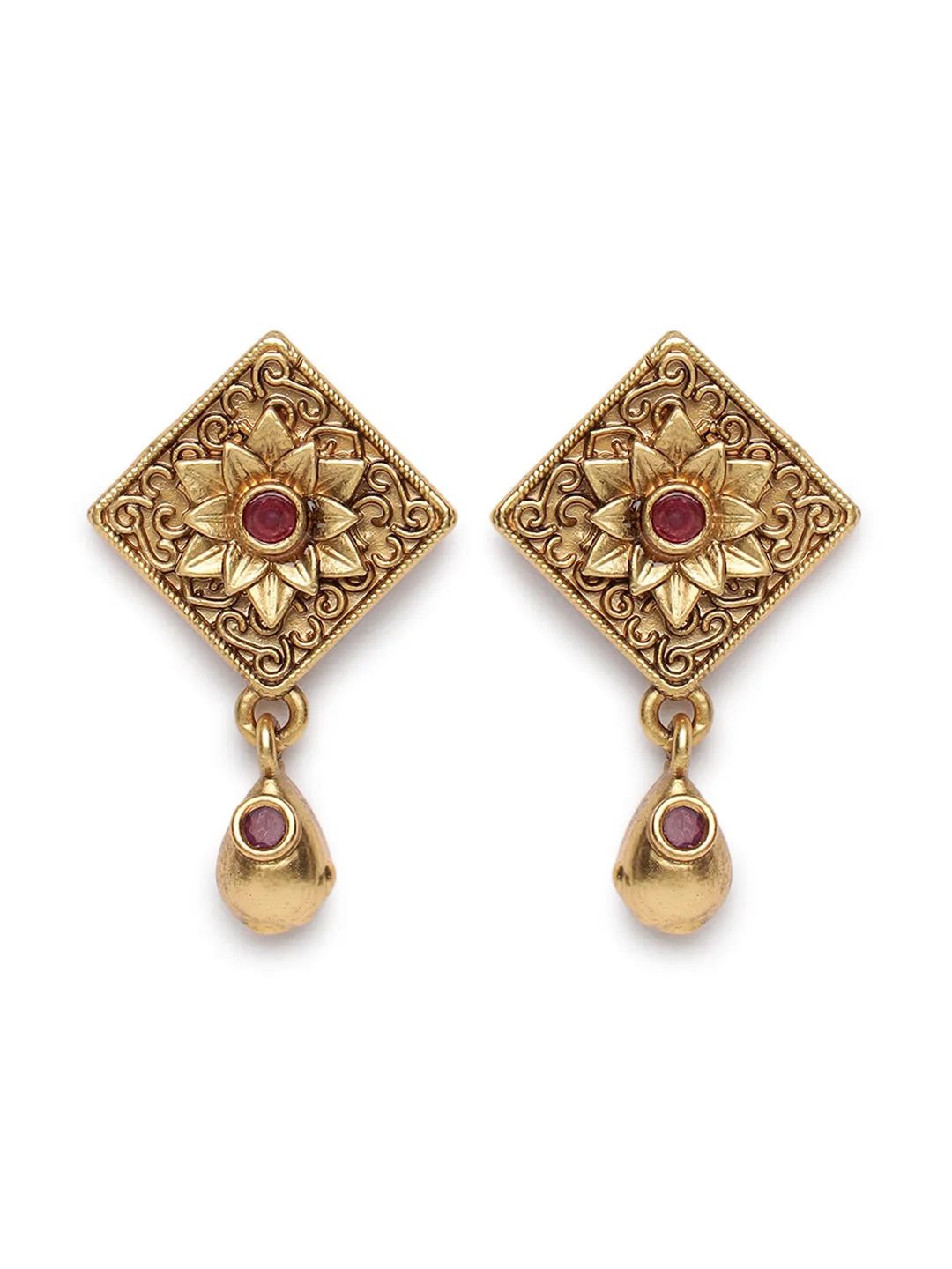 Gold-Plated Maroon Studded Handcrafted Jewellery Set