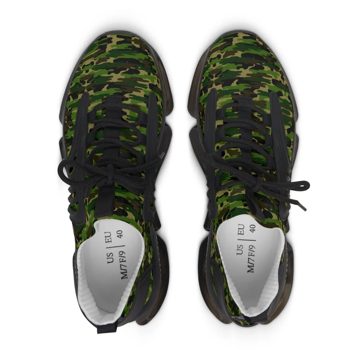 Green Camo Mesh Sneakers, Best Military Army Camo Print Mesh Sneakers For Women (US Size: 5.5-12)