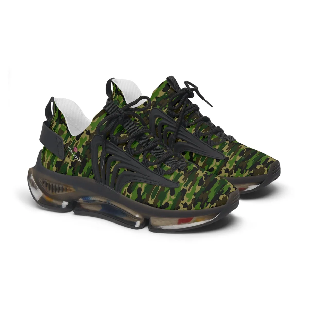 Green Camo Mesh Sneakers, Best Military Army Camo Print Mesh Sneakers For Women (US Size: 5.5-12)